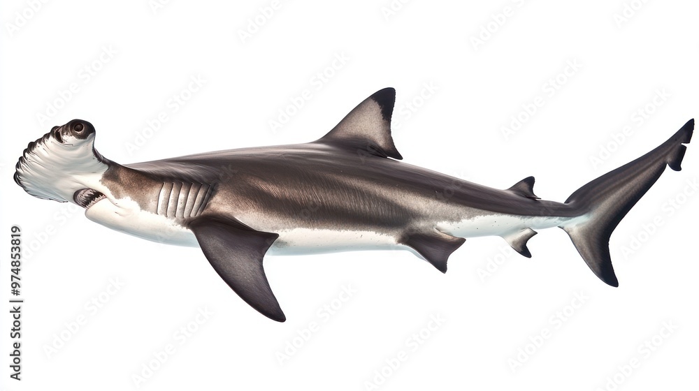 Fototapeta premium A hammerhead shark swimming, isolate on white background