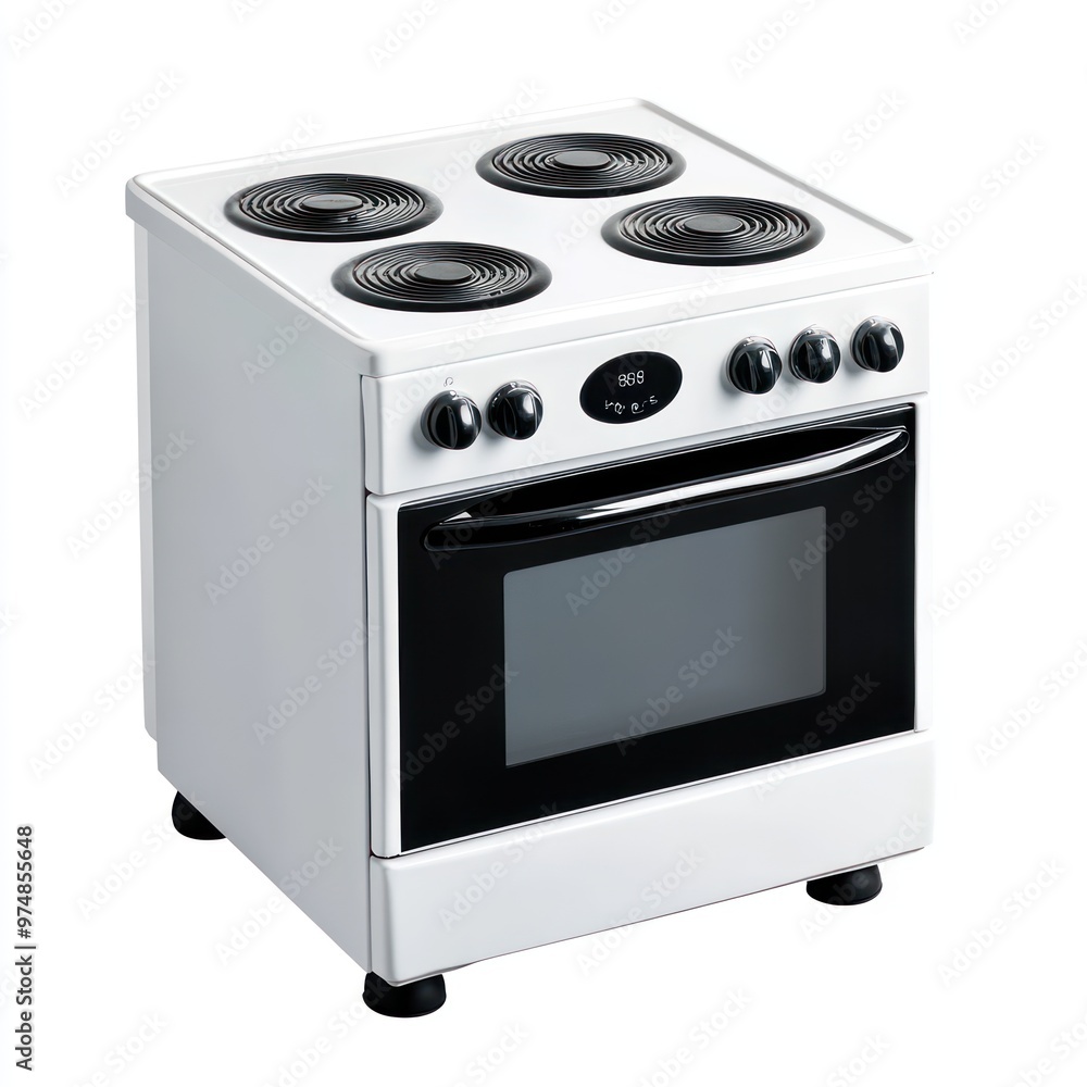 A high-resolution shot of a compact electric stove, isolate on white background A high-resolution shot of a compact electric stove, isolate on white background