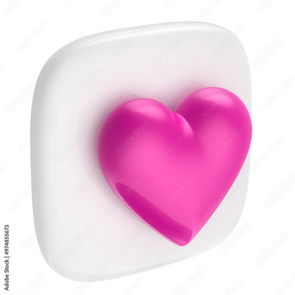 Pink heart on white square badge for October Pink campaign in 3D render with transparent background Pink heart on white square badge for October Pink campaign in 3D render with transparent background