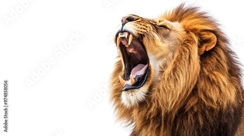 A lion roaring, isolate on white background photo