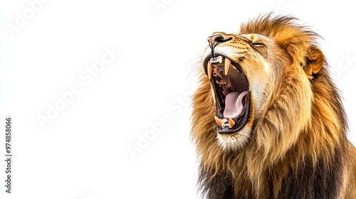 A lion roaring, isolate on white background photo