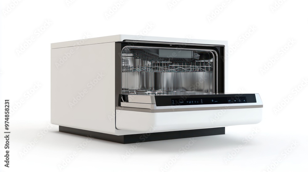 Fototapeta premium A modern countertop dishwasher, isolate on white background
