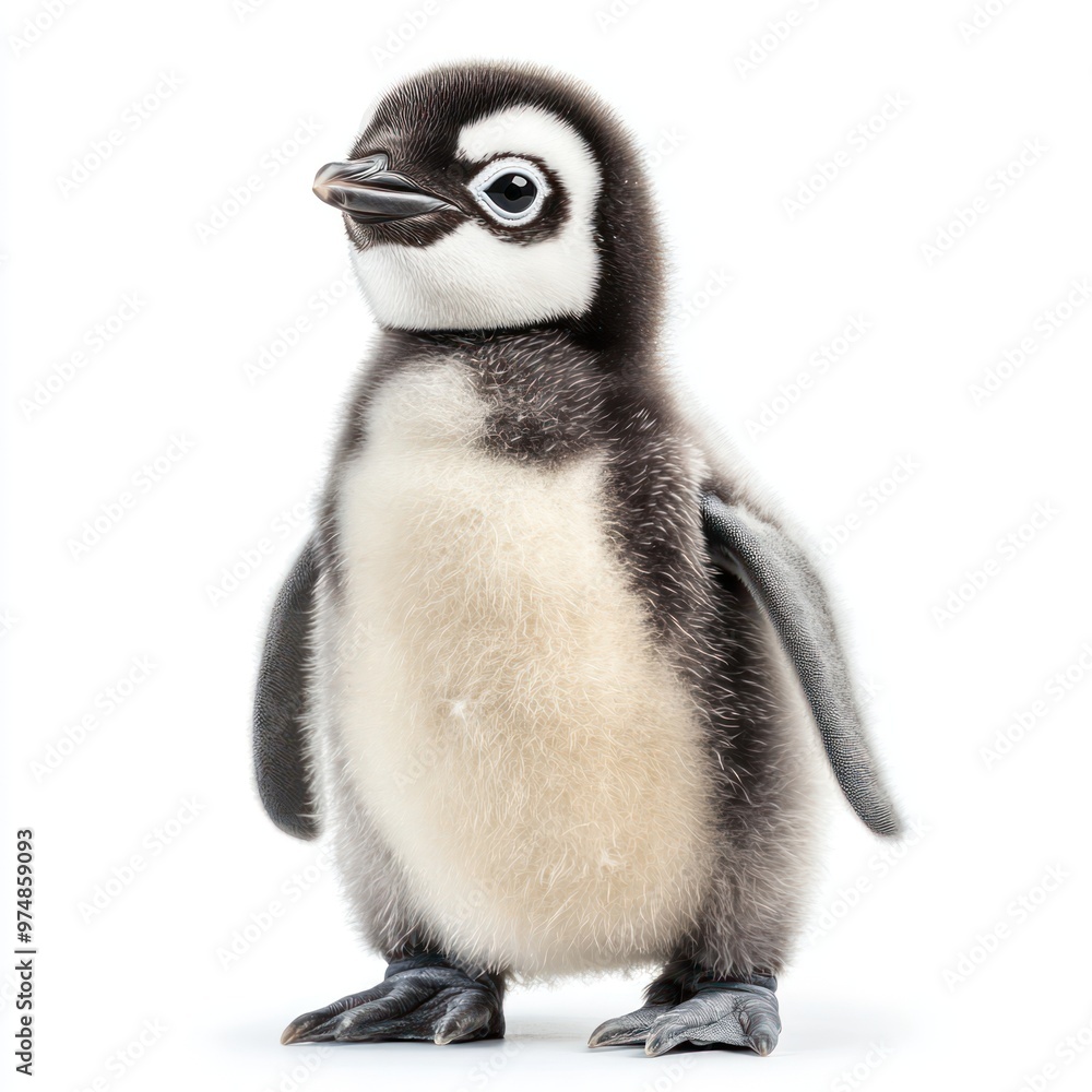 A penguin chick standing, isolate on white background A penguin chick standing, isolate on white background