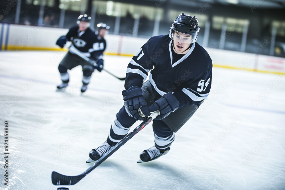 Obraz premium Hockey player on ice arena with puck