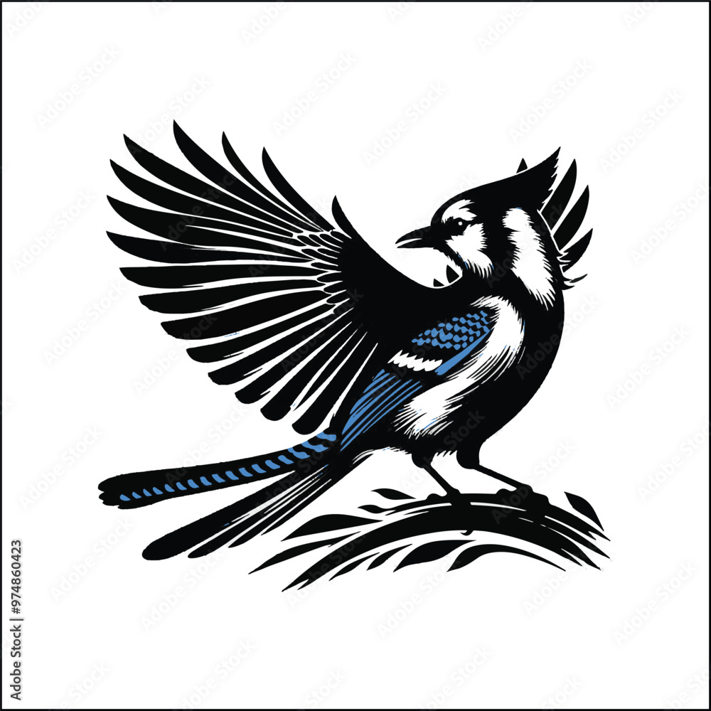 Obraz premium bird, crow, black, animal, wildlife, nature, raven, magpie, beak, white, wild, birds, feather, branch, isolated, avian, feathers blue jay on a branch