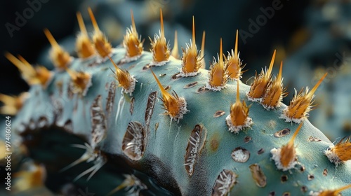 Close-up of a Prickly Pear Cactus with Sharp Spines photo