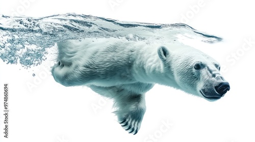 A polar bear swimming, isolate on white background photo