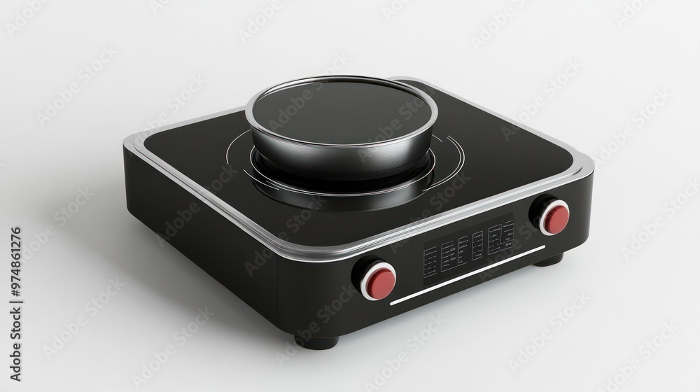 Fototapeta premium A portable induction cooktop, isolate on white background