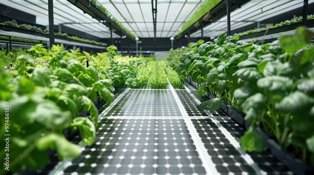 Greenhouses Plants Growing in a Solar Powered System Greenhouses Plants Growing in a Solar Powered System