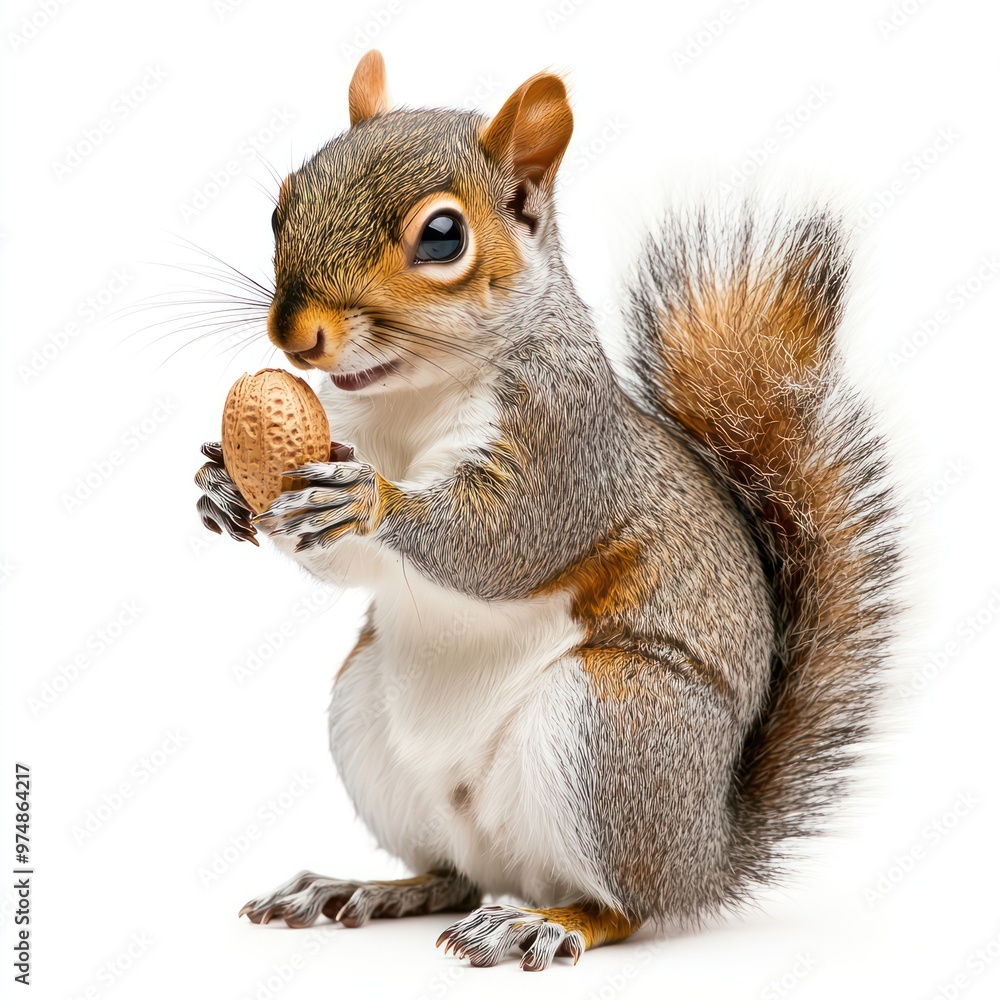 A squirrel holding a nut, isolate on white background A squirrel holding a nut, isolate on white background
