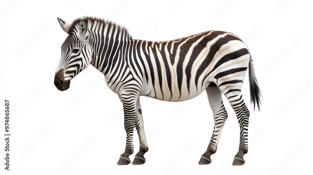 Fototapeta premium A zebra standing sideways, isolate on white background
