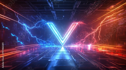 Wallpaper Mural Versus Logo with Holographic Background. AI generated illustration Torontodigital.ca