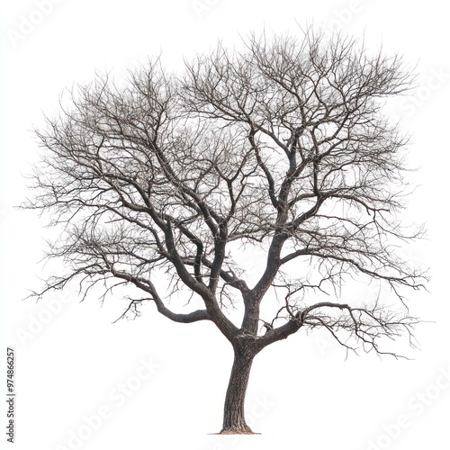 Bare tree isolate on white background, minimal leaves,