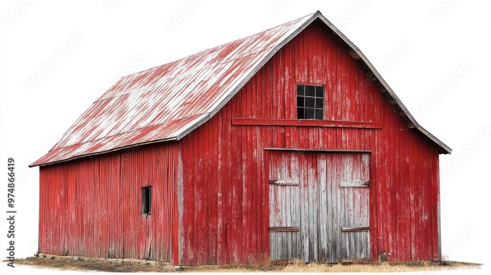 Barn isolate on white background, red classic design, Barn isolate on white background, red classic design,
