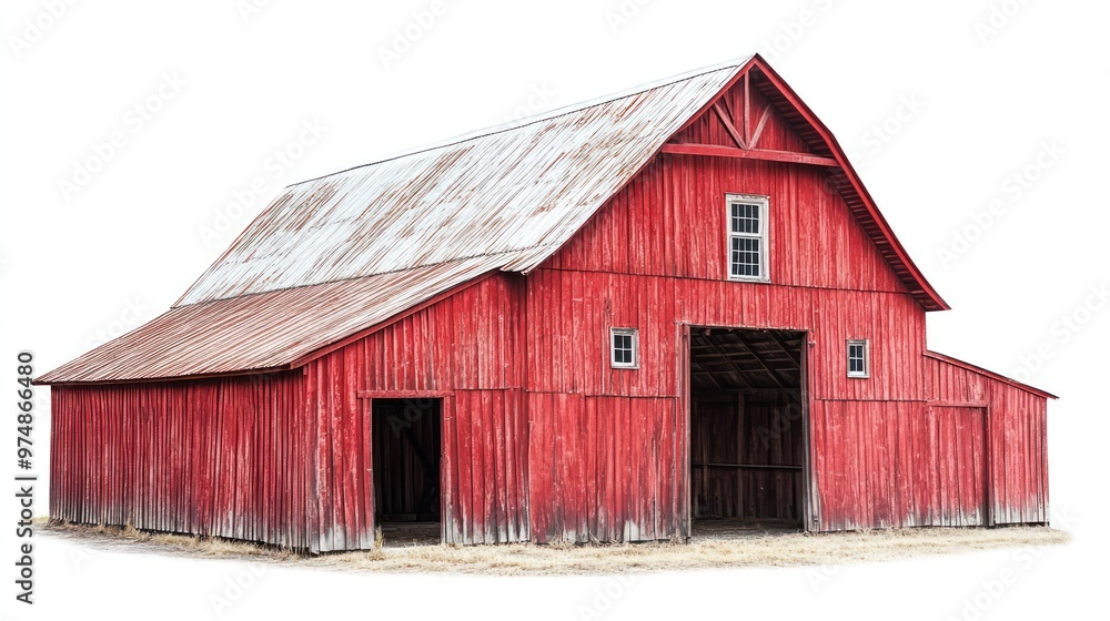 Barn isolate on white background, red classic design, Barn isolate on white background, red classic design,