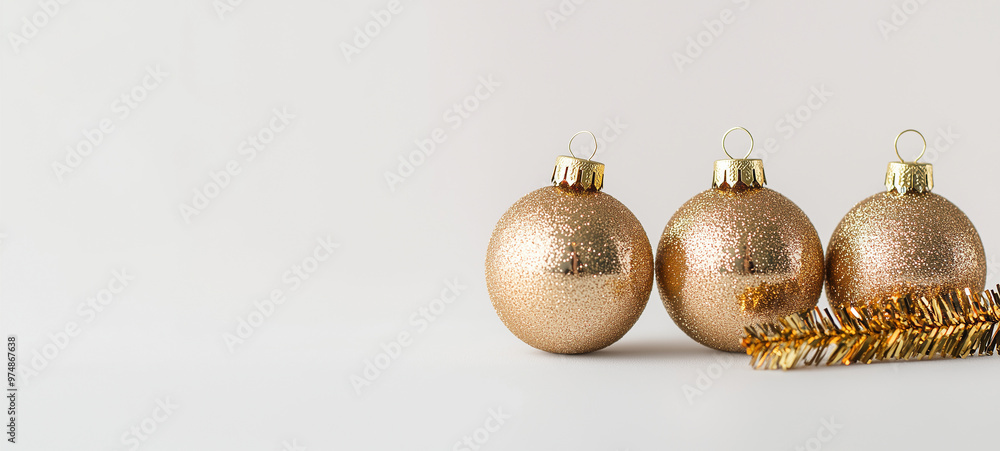 Three golden Christmas ornaments on a white background Three golden Christmas ornaments on a white background