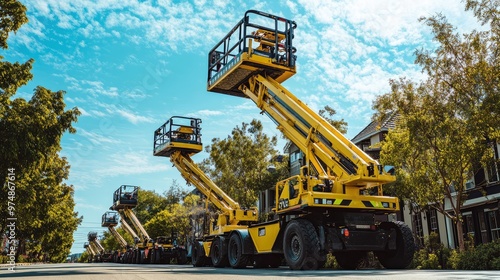 Wallpaper Mural Yellow Boom Lift and Scissor Lift on Street. AI generated illustration Torontodigital.ca