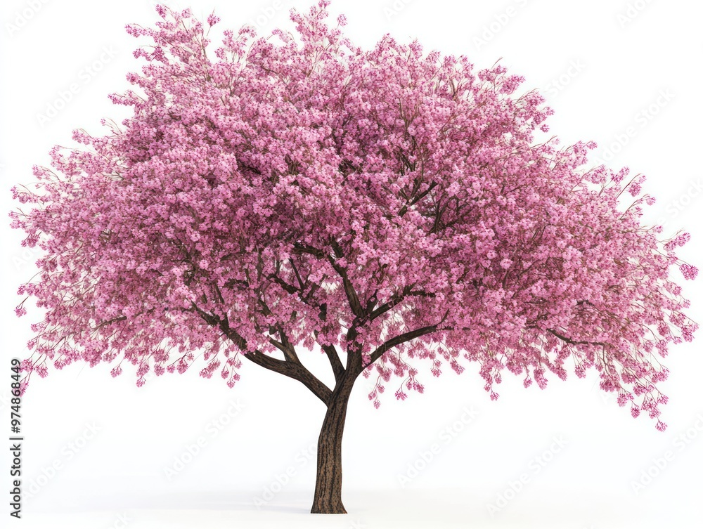 Cherry blossom tree, delicate pink flowers, isolated on white background, blooming Cherry blossom tree, delicate pink flowers, isolated on white background, blooming