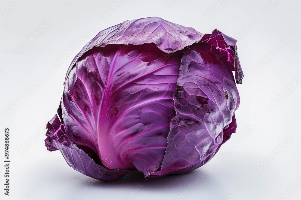 A close-up shot of a purple cabbage on a white surface A close-up shot of a purple cabbage on a white surface