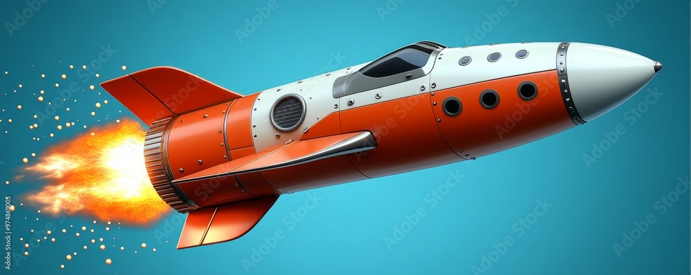 A vibrant rocket launching into the sky with a trail of flame, symbolizing adventure and exploration in a digital art style. A vibrant rocket launching into the sky with a trail of flame, symbolizing adventure and exploration in a digital art style.