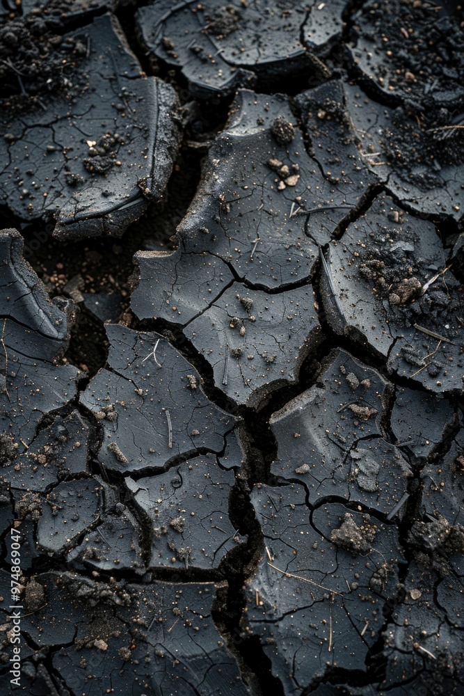 A close-up shot of a cracked dirt surface with imperfections and texture A close-up shot of a cracked dirt surface with imperfections and texture
