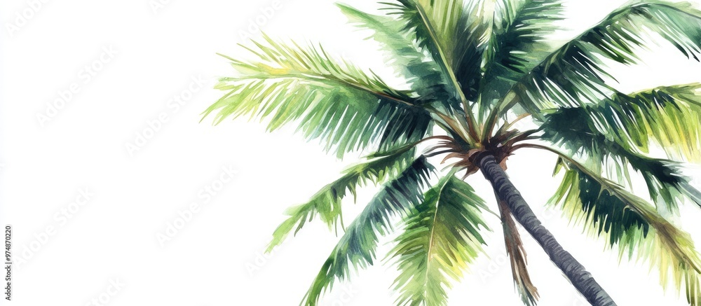 Fototapeta premium Coconut tree set against a white backdrop
