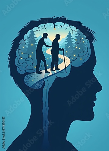 a silhouette of a man and an old man inside a silhouette of a head