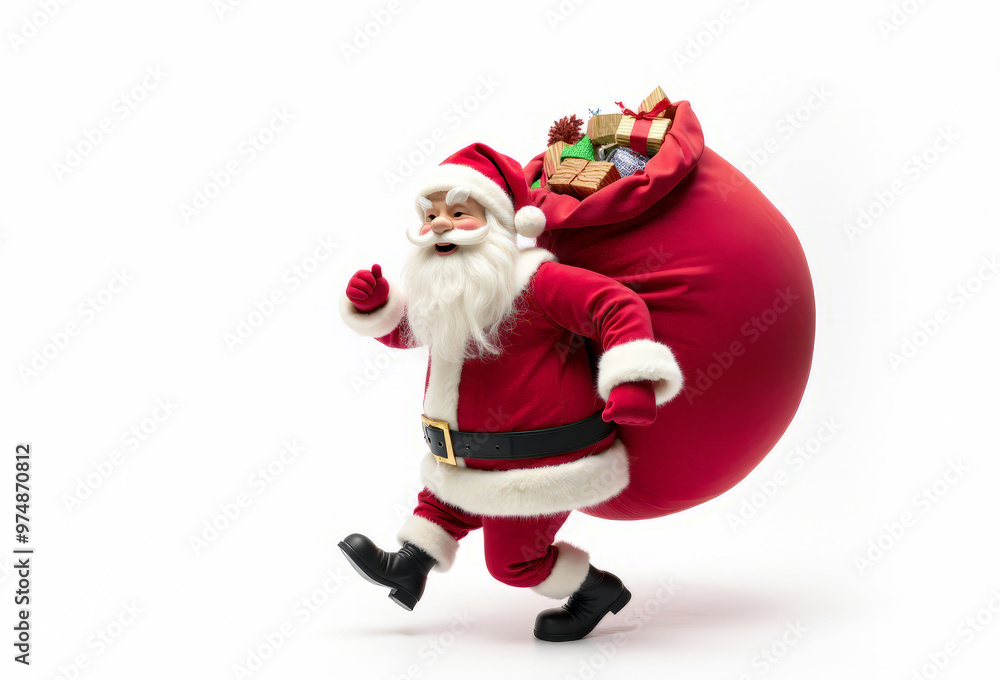 3D Santa Claus with a bag of gifts on his back on a white background 3D Santa Claus with a bag of gifts on his back on a white background