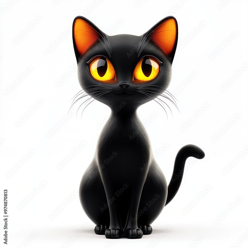 A black cat with yellow eyes is sitting on a white background A black cat with yellow eyes is sitting on a white background