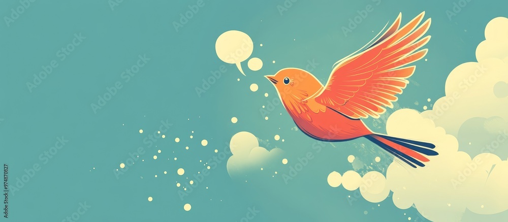 Cartoon bird soaring with a thought bubble in a vintage design Cartoon bird soaring with a thought bubble in a vintage design