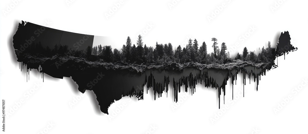 Inverted silhouette map with a black design representing a state Inverted silhouette map with a black design representing a state
