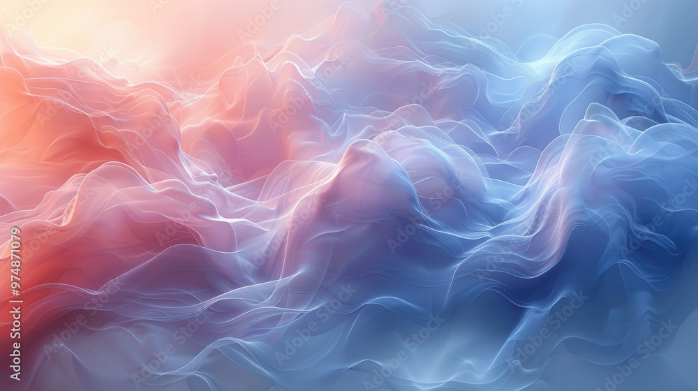 Fototapeta premium Soft pastel clouds swirl together at sunset, creating a serene and dreamy atmosphere over the horizon