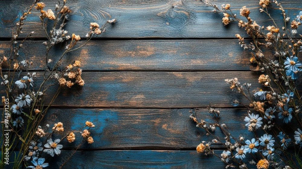 Fototapeta premium Placing flowers on aged wood for a vintage touch