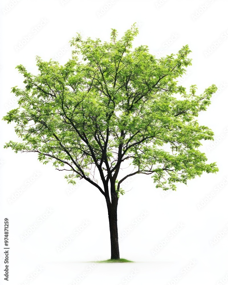 Deciduous tree isolate on white background, vibrant green leaves, Deciduous tree isolate on white background, vibrant green leaves,