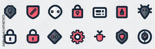 Cybersecurity icons depicting viruses and threats.