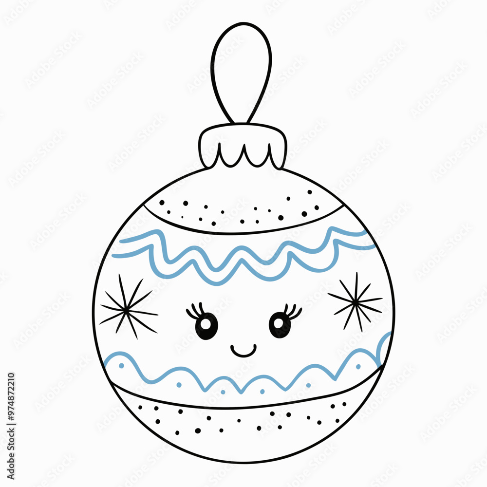 Cute smiling Christmas bauble with playful patterns and a cheerful face in a simple design
Cute smiling Christmas bauble with playful patterns and a cheerful face in a simple design