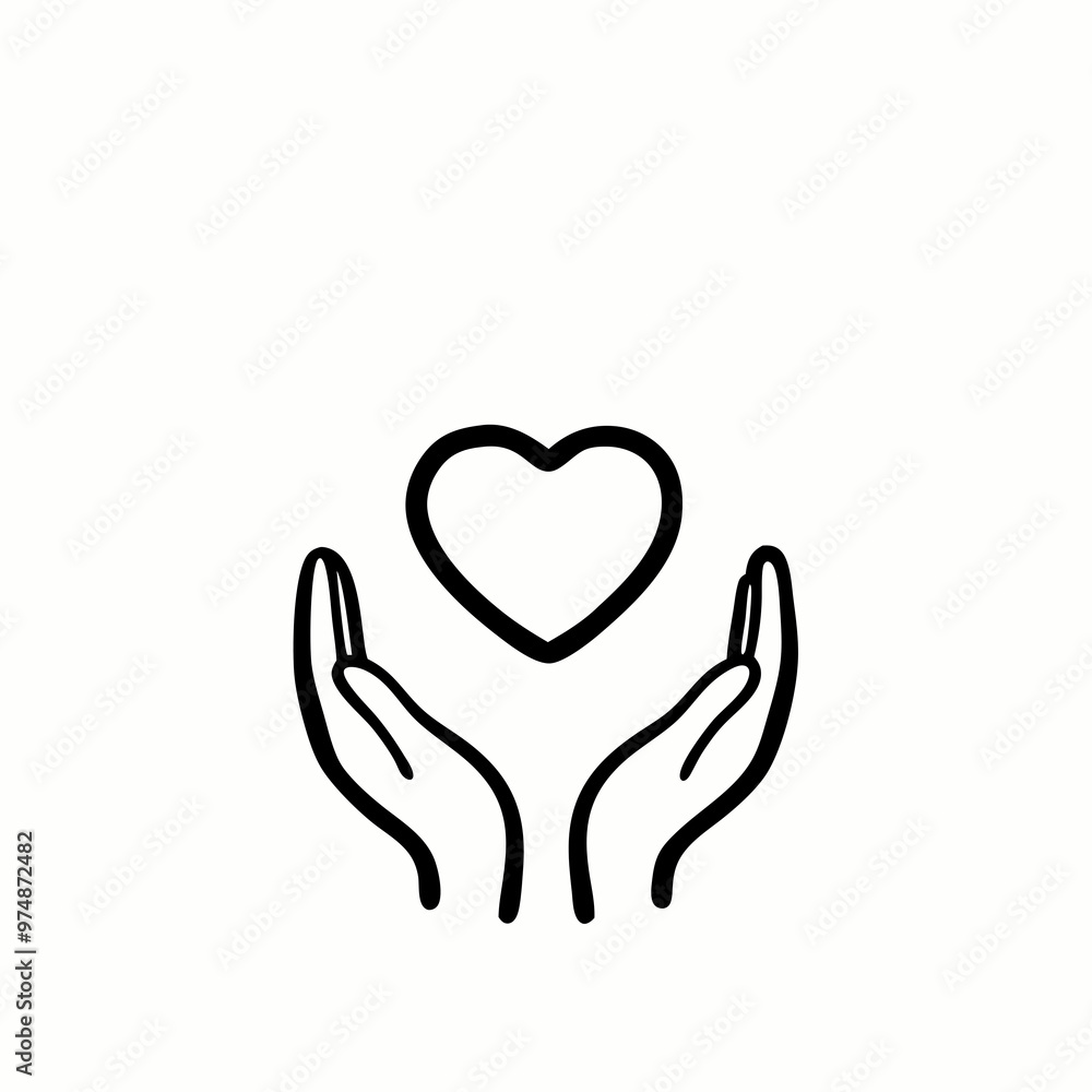 Hands holding a heart symbol in a minimalist style with blank space for text Hands holding a heart symbol in a minimalist style with blank space for text