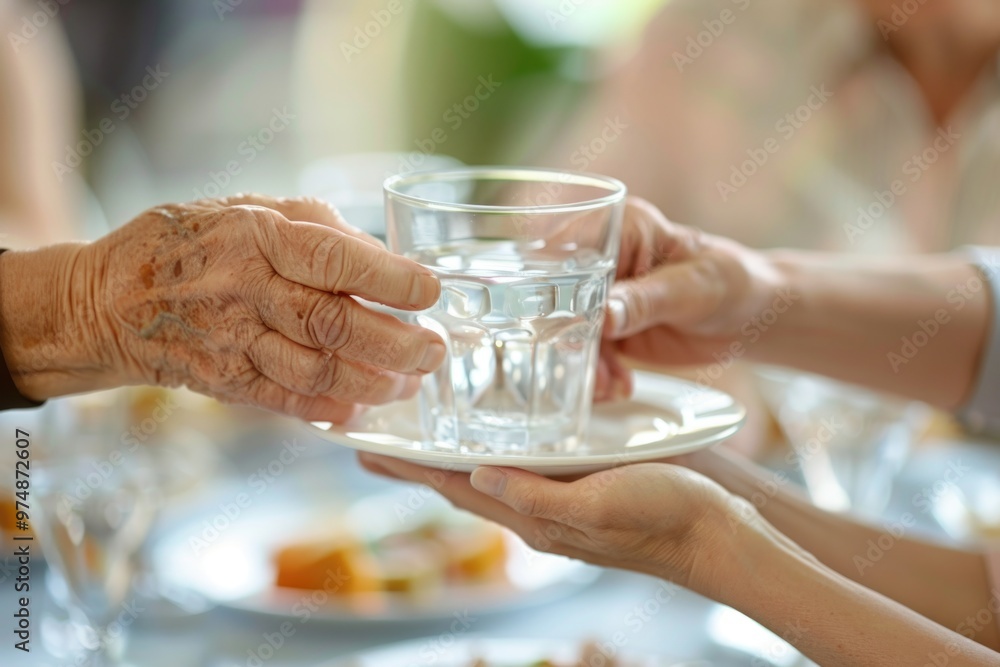 A group of people gathered around holding glasses of water, a refreshing and hydrating moment A group of people gathered around holding glasses of water, a refreshing and hydrating moment