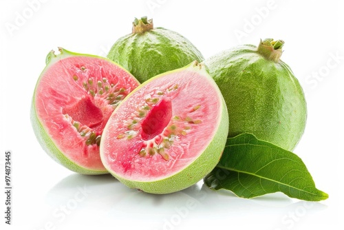 Two guava fruits sit together, natural and fresh photo