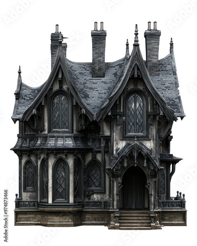 Gothic-style house isolate on white background, dark tones,