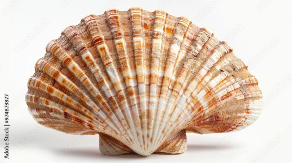 A close-up shot of a shell sitting on a clean white surface, great for use in still life photography or as a design element A close-up shot of a shell sitting on a clean white surface, great for use in still life photography or as a design element