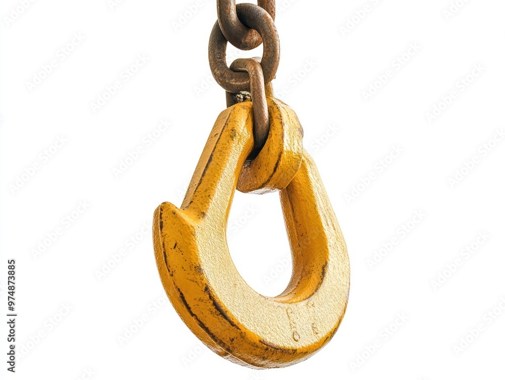 Obraz premium Heavy-duty construction crane hook isolated on white background