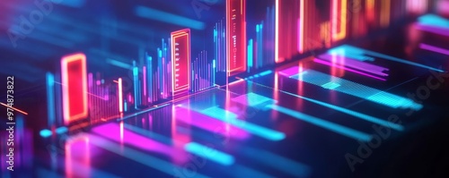 Holographic ad campaign analysis, data-driven strategy, neon-lit background