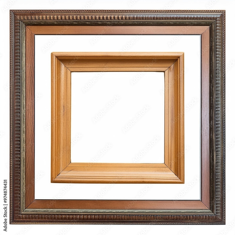 decorative classic wooden picture frames isolated on white background. Generative AI decorative classic wooden picture frames isolated on white background. Generative AI