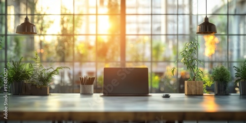 Modern Office Interior with a Business Professional Working on Laptop