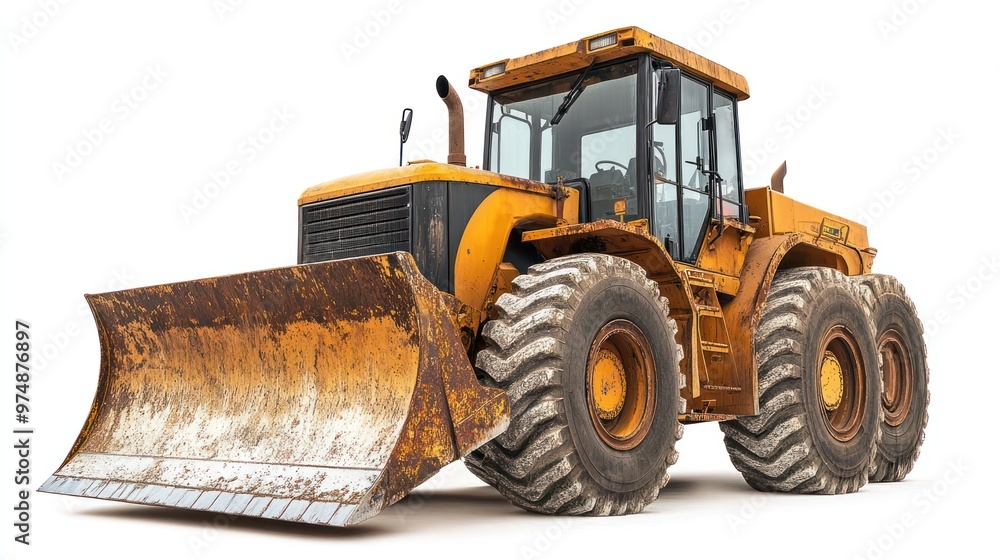 Large bulldozer bucket isolated on white background, front view Large bulldozer bucket isolated on white background, front view