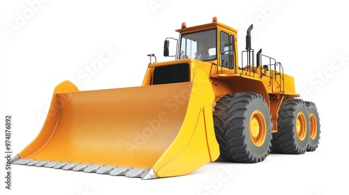 Large bulldozer bucket isolated on white background, front view