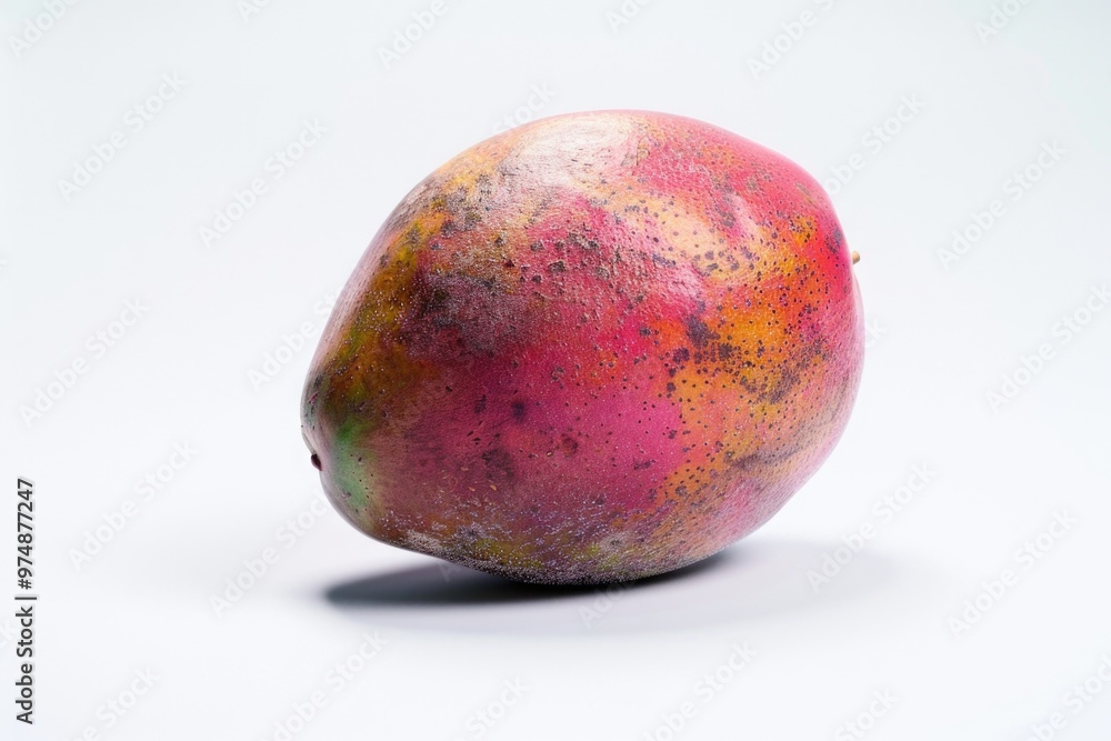 A single ripe mango sits on a white surface, ready to be eaten or used in a recipe A single ripe mango sits on a white surface, ready to be eaten or used in a recipe