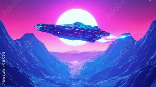 Wallpaper Mural Spaceship with sun background synthwave style  Torontodigital.ca
