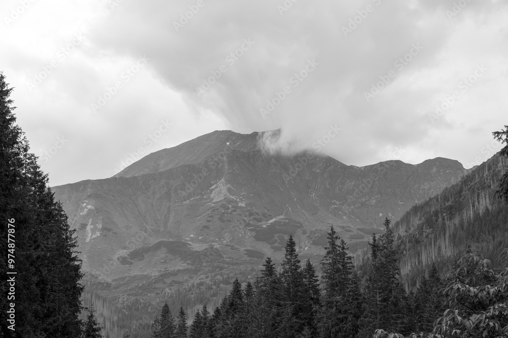 Fototapeta premium view from the top of the mountain on a cloudy day